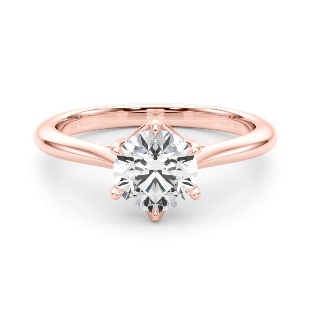 Front view of a VS-F clarity lab grown diamond ring in 14K rose gold