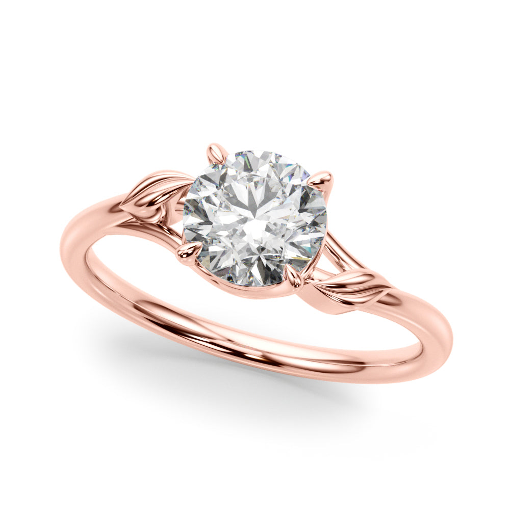 Unique rose gold engagement ring featuring designer prongs and a polished band.