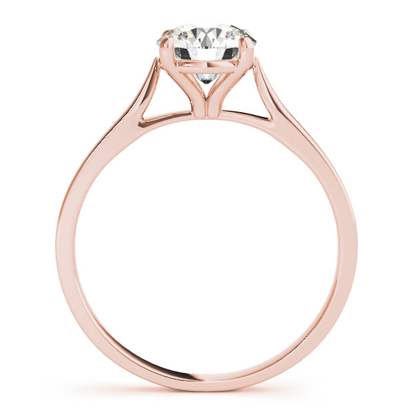 Side-on look at the sophisticated criss-cross prongs in 14K rose gold.