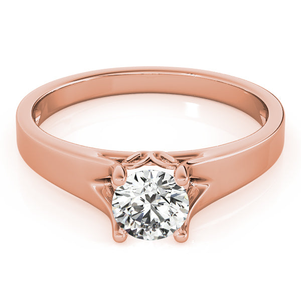 14K rose gold lab-grown diamond ring highlighting the elegant high-profile setting with a detailed designer gallery.