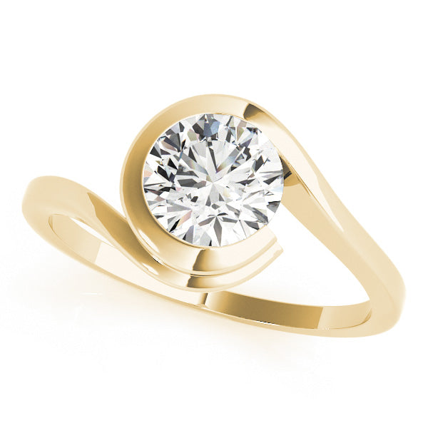 Top angle of a 1.25 carat lab diamond ring in 14K yellow gold with a bypass design.