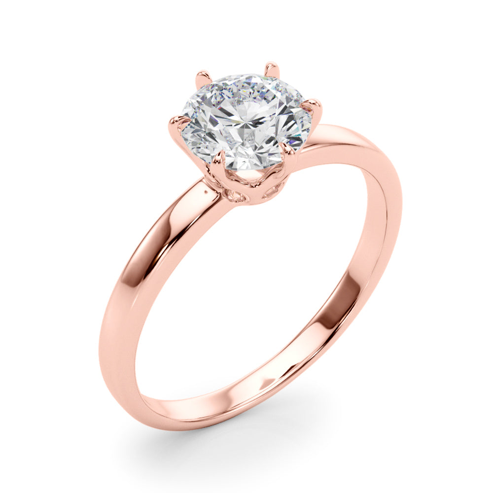 Secure 6-prong Rose Gold Diamond Ring profile.