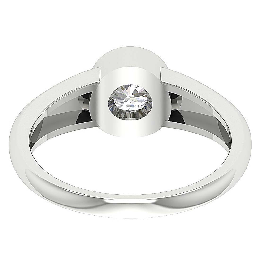 Underneath view of the solid 14k gold bezel solitaire ring mounting