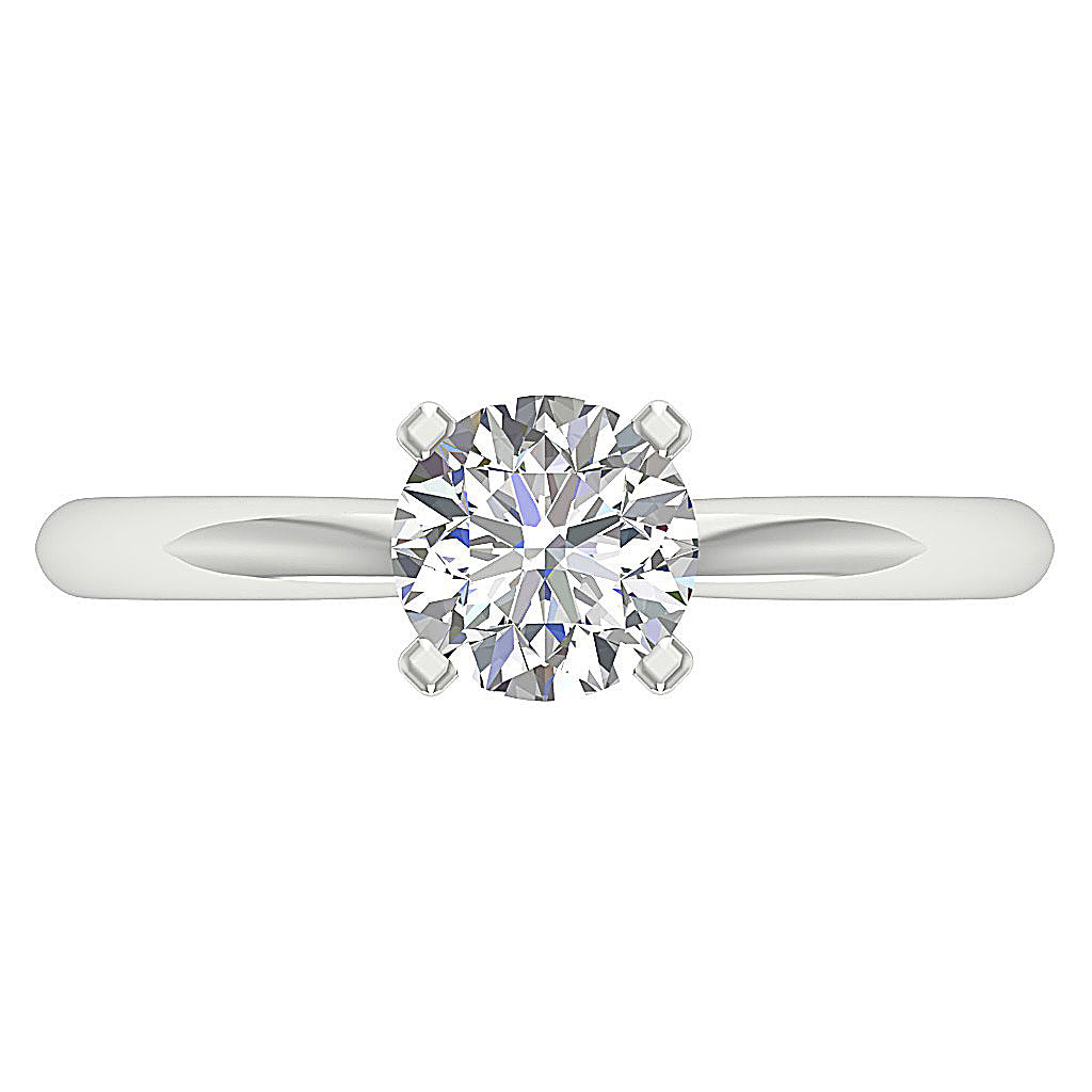 Top-down view of a 4-prong solitaire showing the diamond's brilliance and symmetry.