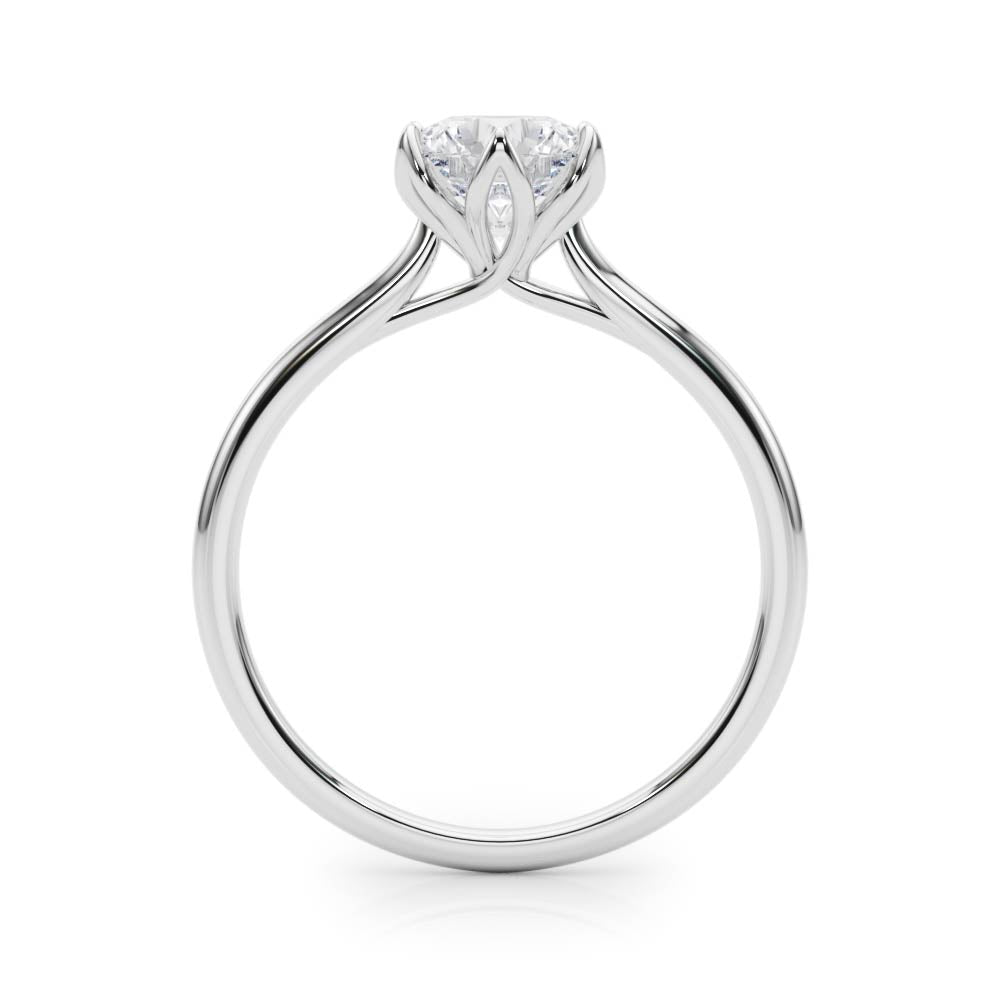 Perspective shot of the elegant 6-prong petal diamond ring