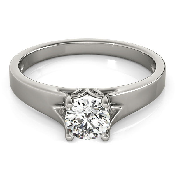 14K white gold lab diamond ring featuring a unique structural design at the base of the prongs.