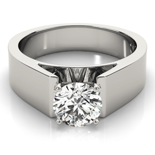 Wide band 14K White Gold ring with a brilliant round cut lab grown diamond