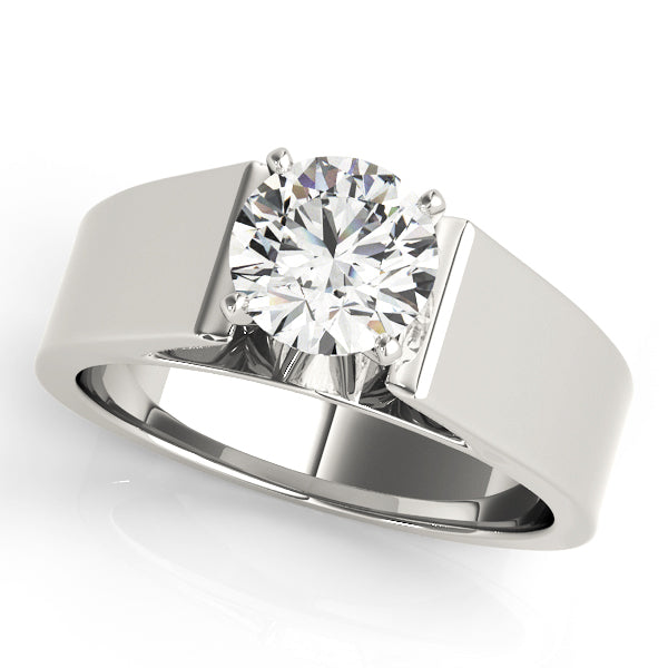 Modern 14K White Gold Lab Grown Diamond engagement ring featuring a wide high-polished band.