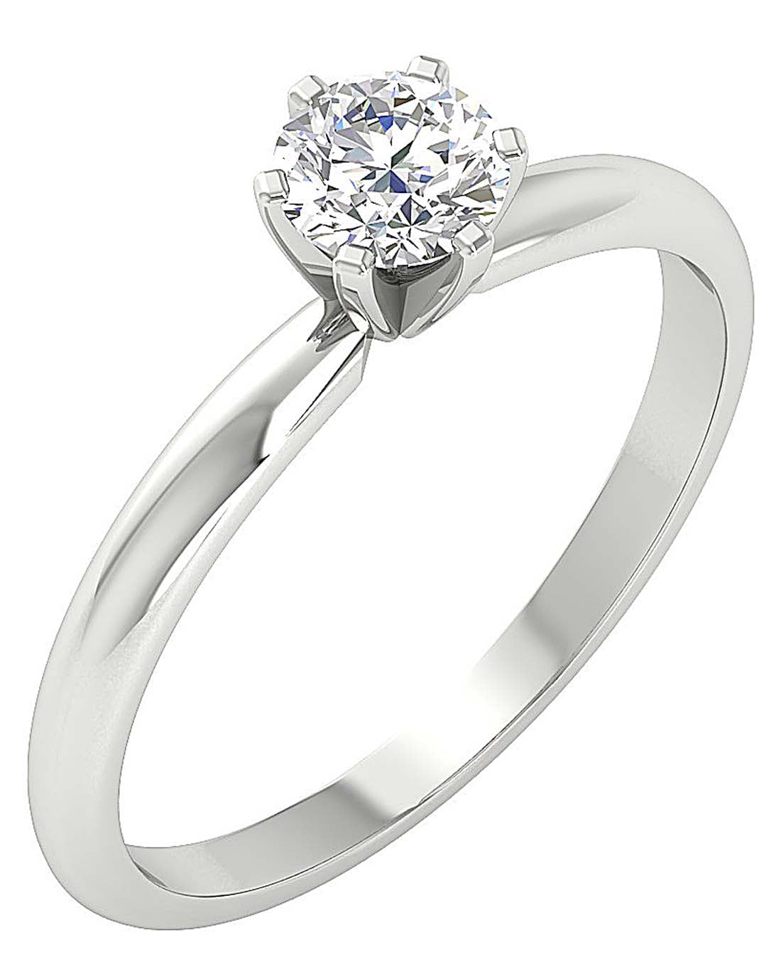 Elegant 14k white gold round diamond solitaire engagement ring.