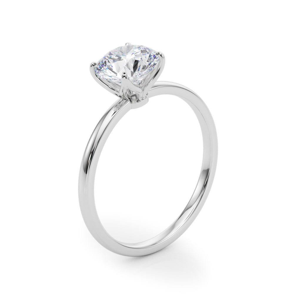 Side view of petal prong solitaire ring showing the unique tulip-inspired flower basket design.