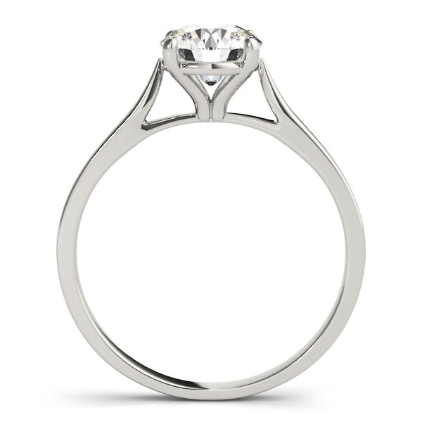 Side profile of white gold ring showing the unique split trellis prong design.