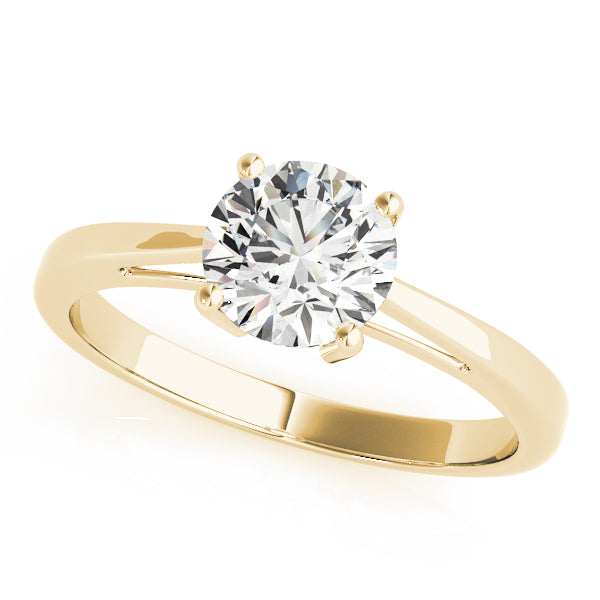 14K yellow gold variation of the bold solitaire ring with a round brilliant cut lab diamond.
