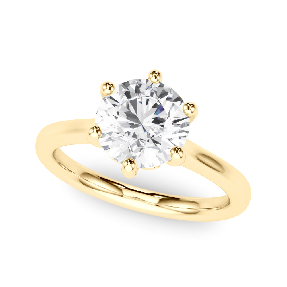 14K yellow gold round lab diamond ring with decorative prong setting