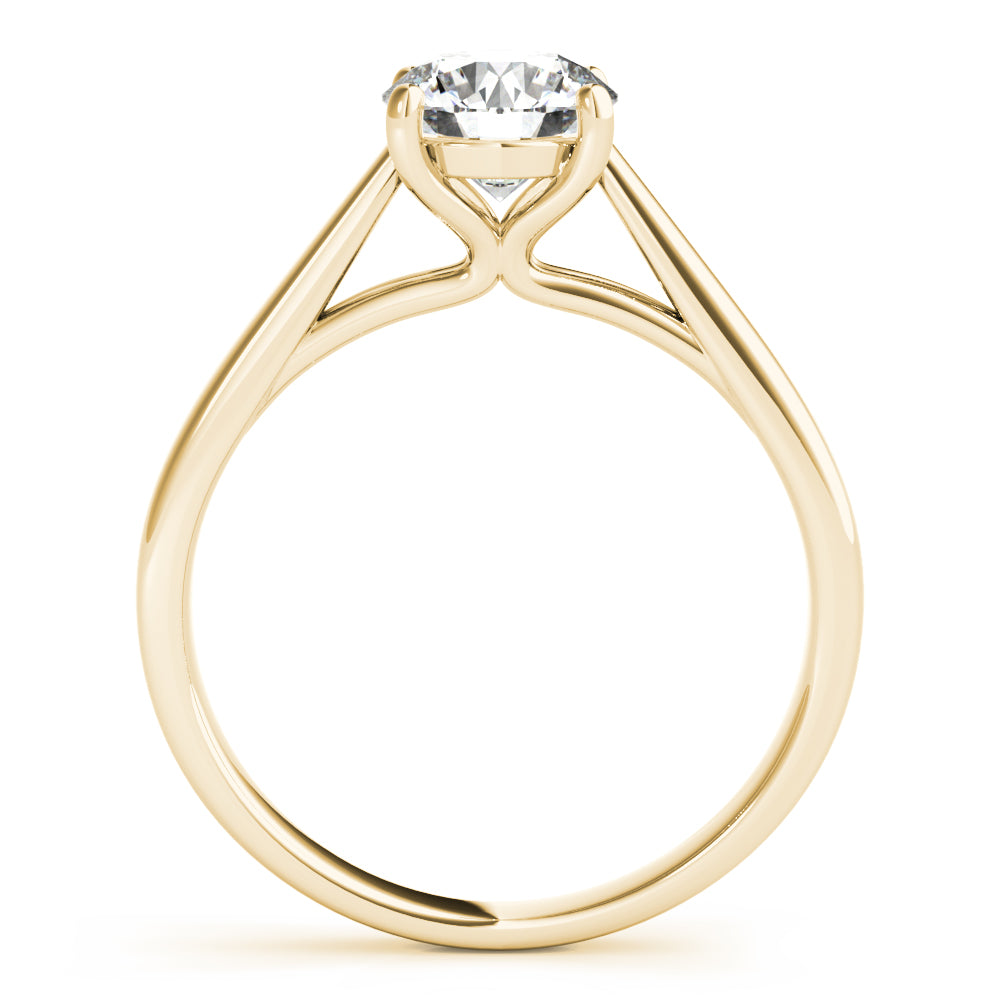 Side view showing the 14K yellow gold setting of a lab diamond ring.