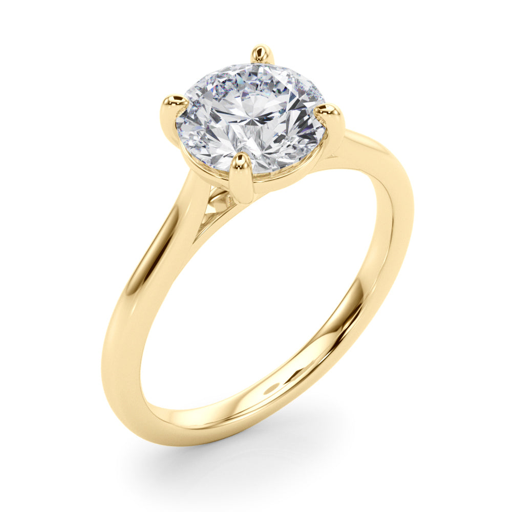 Side view of yellow gold diamond ring with modern 4-prong setting