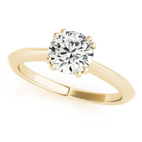 14K yellow gold ring with a brilliant round lab diamond in double prongs.