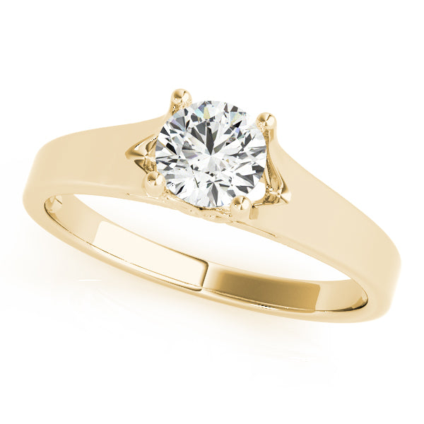 14K yellow gold lab grown diamond solitaire ring with a polished modern band.