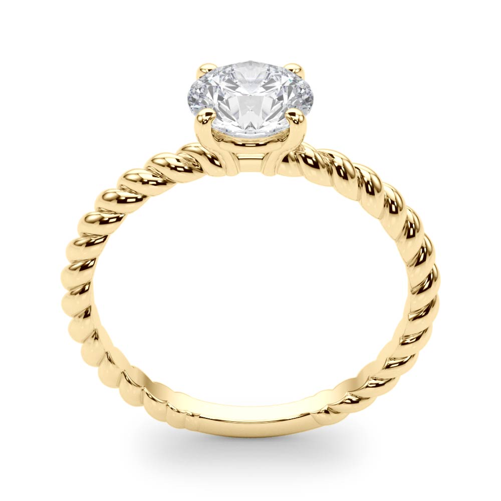 Top-down look at the round diamond solitaire in 14K yellow gold with designer accents.