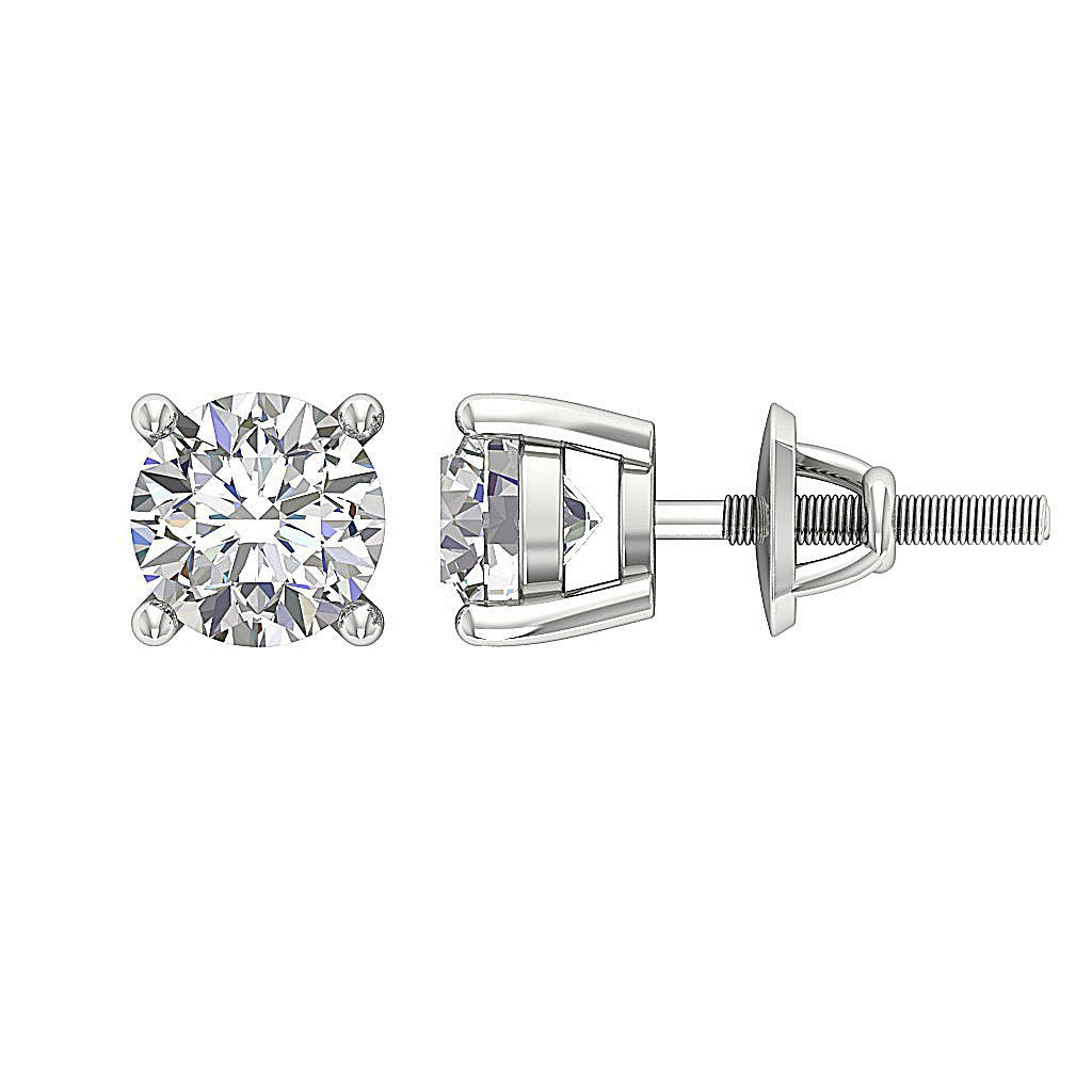 Solitaire Basket Studs Earrings 14k White Gold Natural Diamonds SI1/I1 G 0.75 Ct