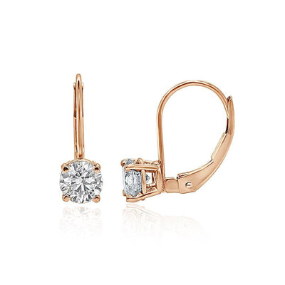 Lever Back Solitaire Studs Earrings 14k/18k Rose Gold Round Diamonds I1 G 0.80 Ct