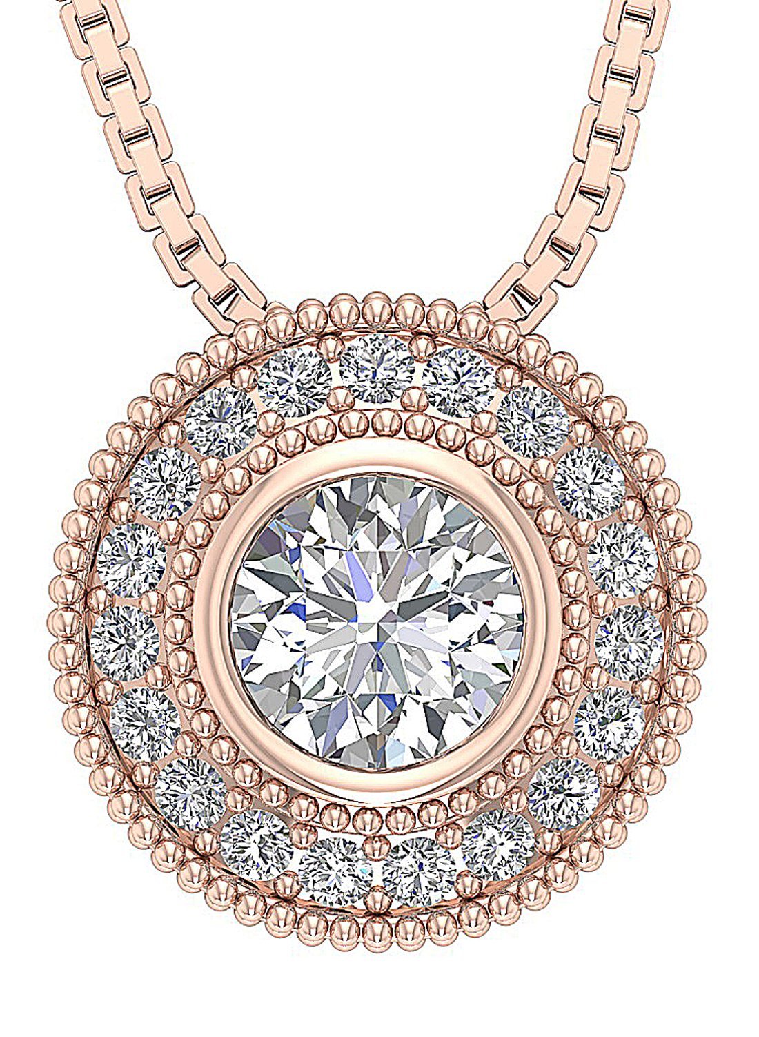 Halo Cluster Pendants Round Diamond Prong Bezel Set 14k/18k Solid White Gold I1/SI1 G 1.00 Carat