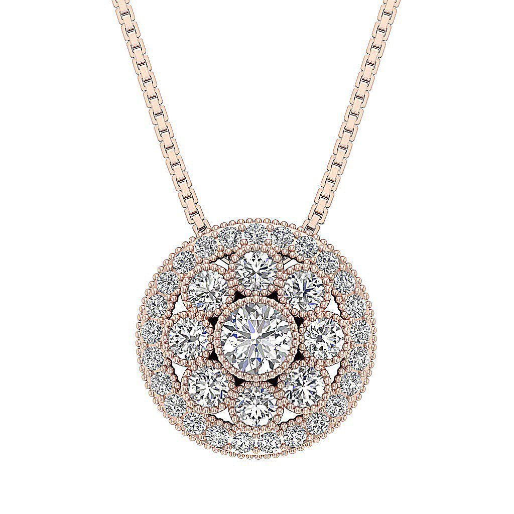 Halo Cluster Pendants 14k/18k Solid White Gold Natural Diamond SI1/I1 G 1.90 Ct Prong Bezel Set