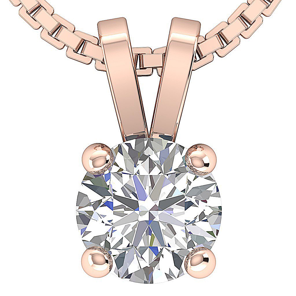 VS1/SI1/I1 0.50 Ct 14k/18k White Yellow Rose Gold Solitaire Pendants Round Diamonds Prong Set