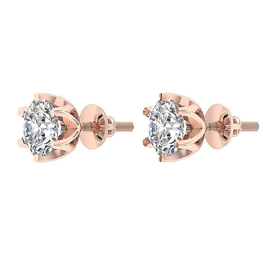Designer Solitaire Studs Earrings 14k/18k Solid Gold I1 G 1.00 Ct Round Cut Diamonds