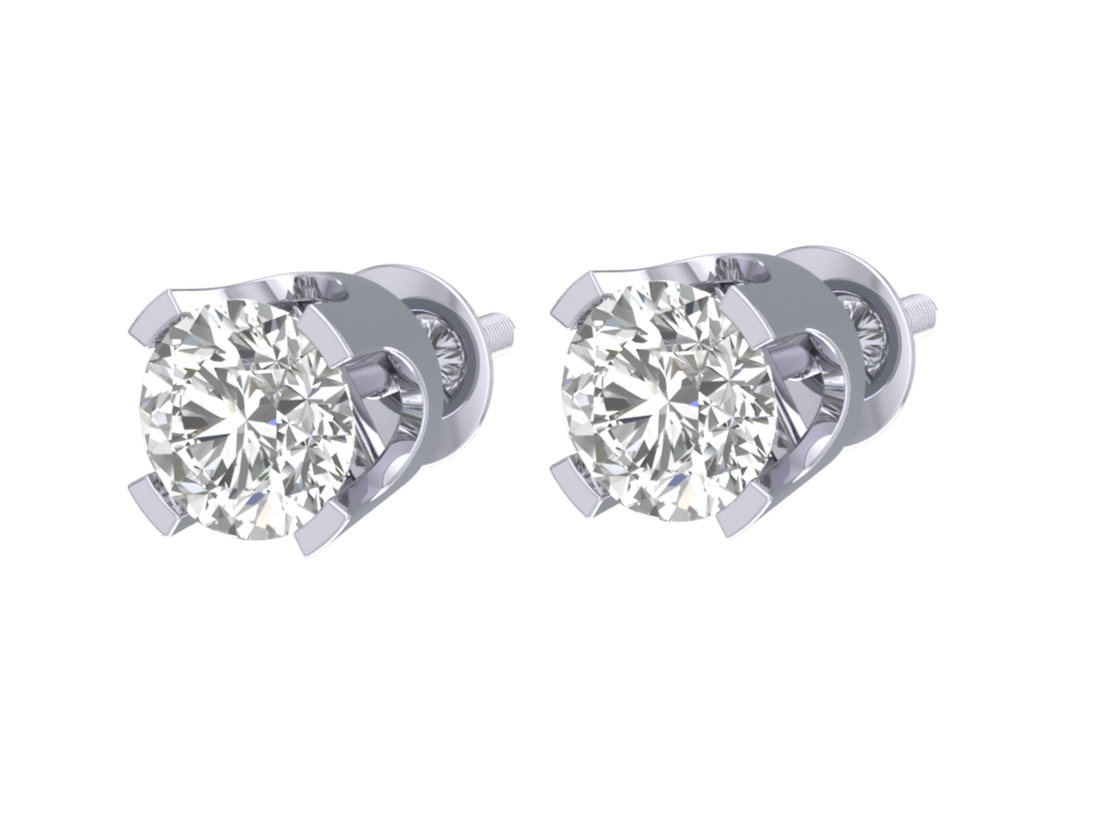 Solitaire Studs Earrings Brilliant Round Cut Diamonds I1 G 1.40 Ct 14k/18k Gold
