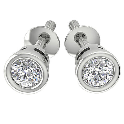 Bezel Set Solitaire Studs Anniversary Earrings Round Diamond SI1 G 0.40 Ct 14k/18k White Yellow Rose Gold