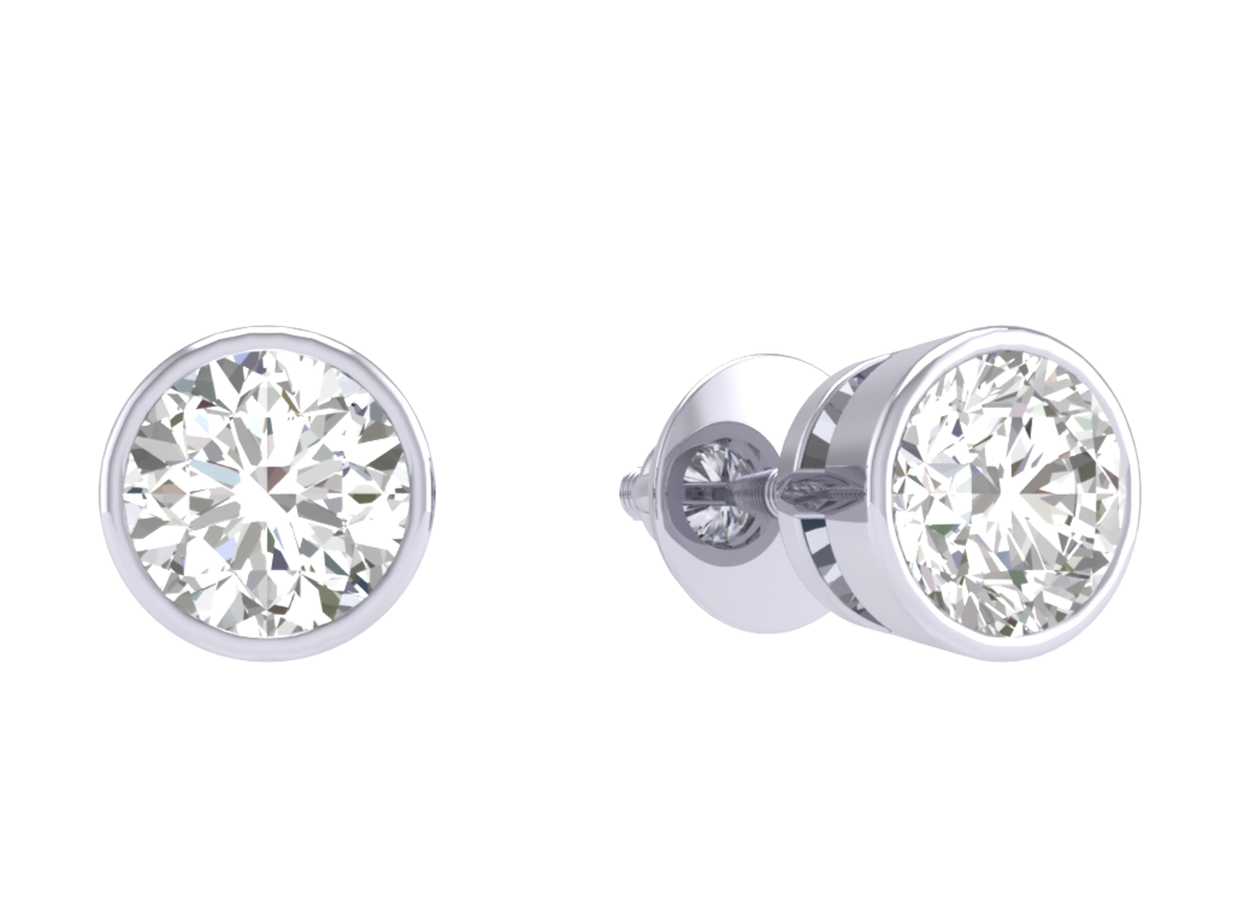 Round Diamond Solitaire Studs Anniversary Earrings I1 G 0.20 Ct 14k/18k White Gold Bezel Set