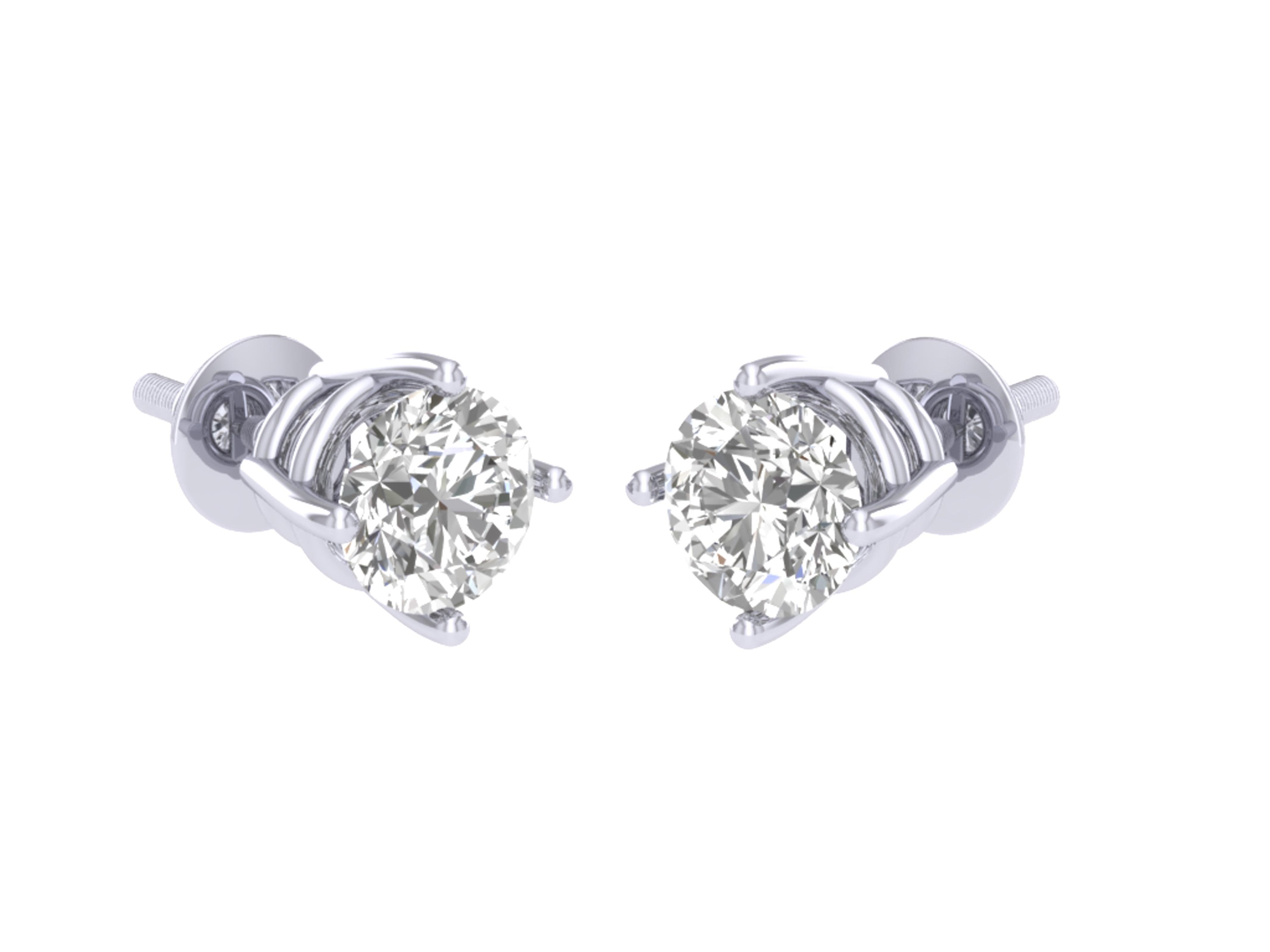 I1 G 1.60 Ct Solitaire 4 Prong Basket Studs Earrings 14k/18k Gold Round Cut Diamonds