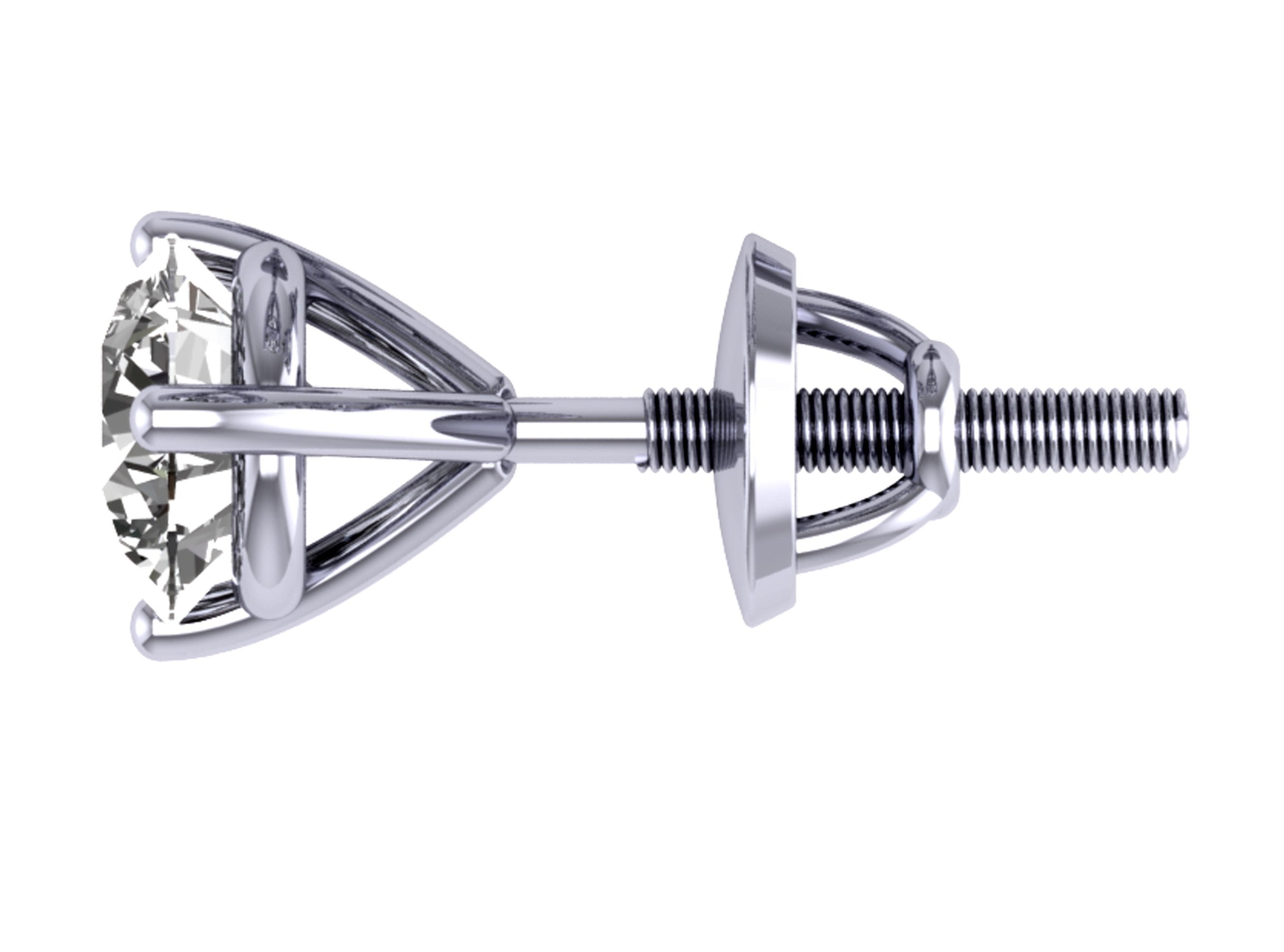 14k/18k White Gold Round Cut Diamonds Solitaire Studs Earrings I1 G 1.01Ct Martini Prong Set 4.90MM