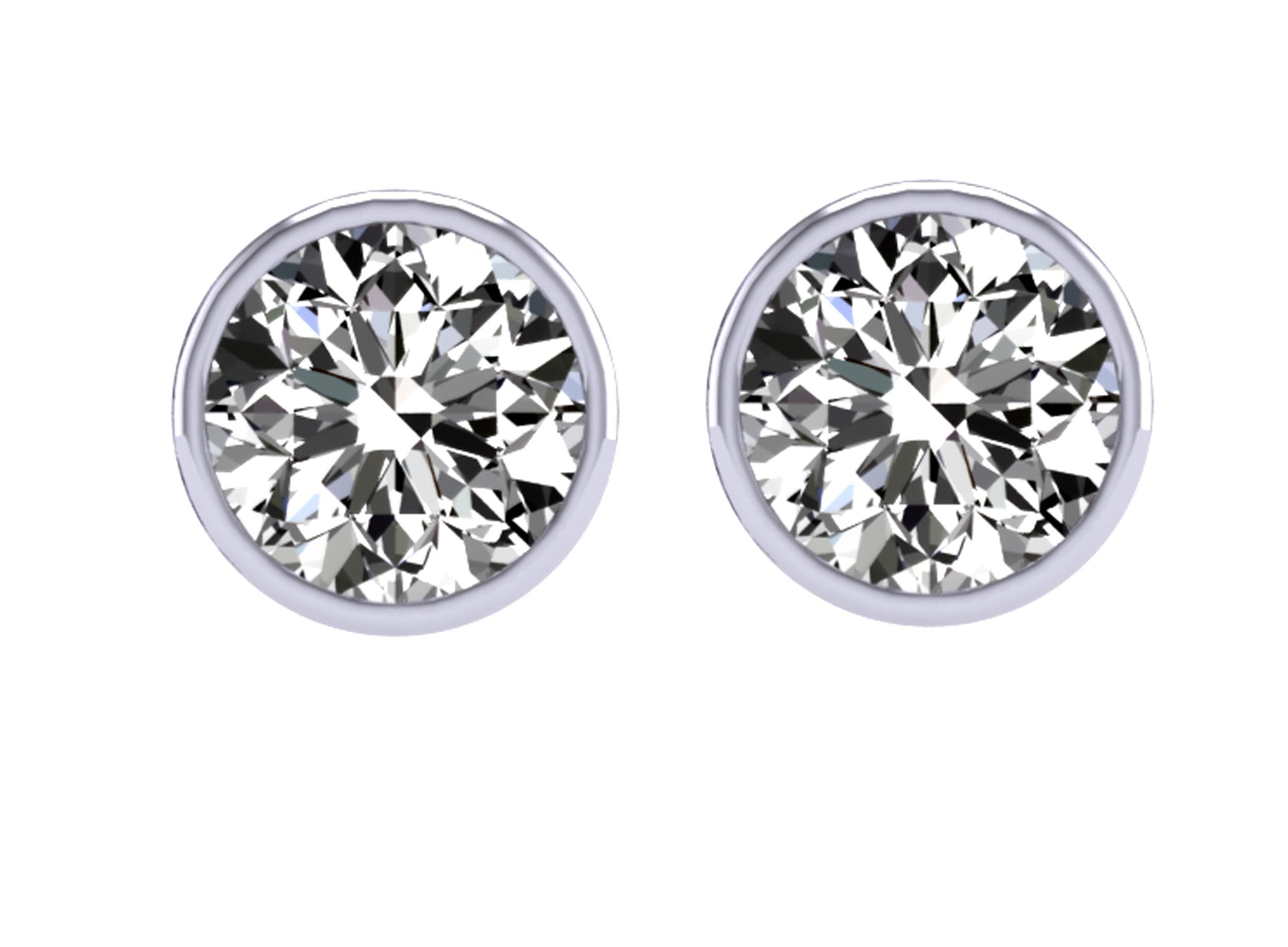 Solitaire Studs Anniversary Earrings Round Diamond I1 G 1.40 Carat 14k / 18k Solid Gold Bezel Set