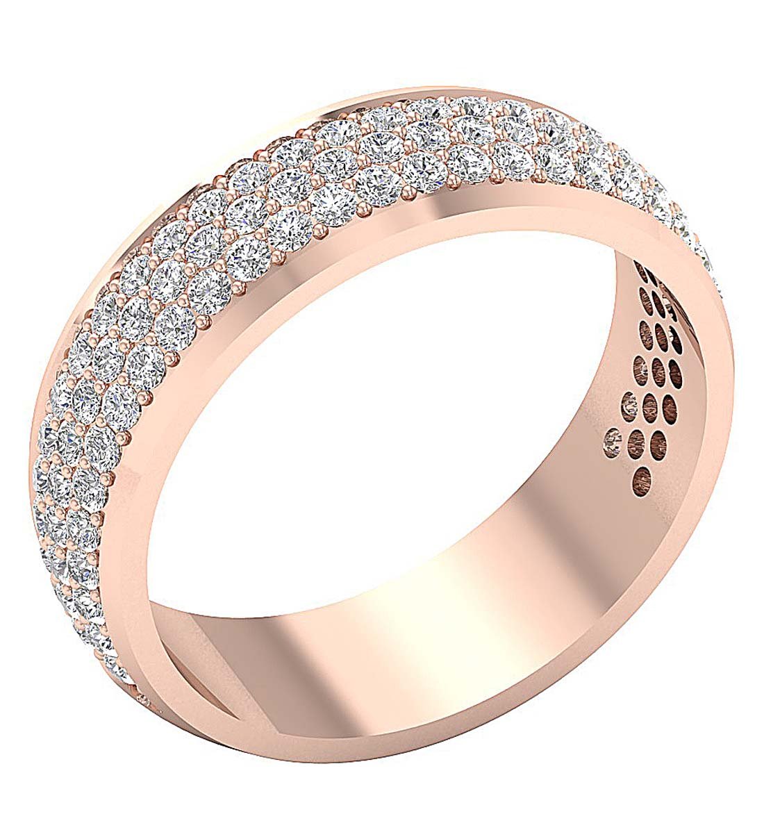 3 Row Wedding Ring I1 G 1.25 Ct Round Diamond Prong Set 14K White Yellow Rose Gold 6.10MM