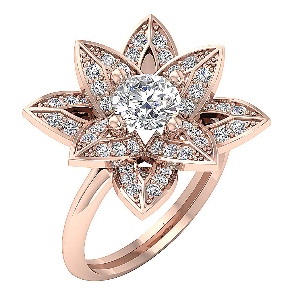 The Mack Leaf Designe Solitaire Diamond Engagement Ring For Women