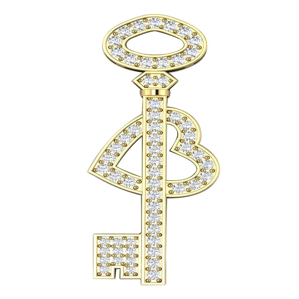 SI1/I1 G 0.85 Carat Genuine Diamond 14k/18k Solid Gold Heart Key Shape Pendant