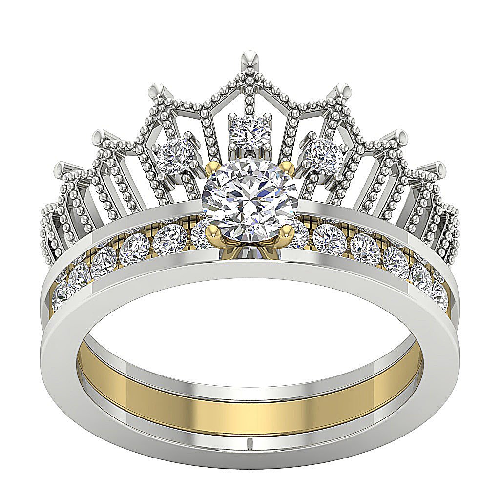 Queen Crown Bridal Anniversary Ring 14K Solid Gold Prong Set SI1 G 1.15 Ct Round Diamond 13.25 MM