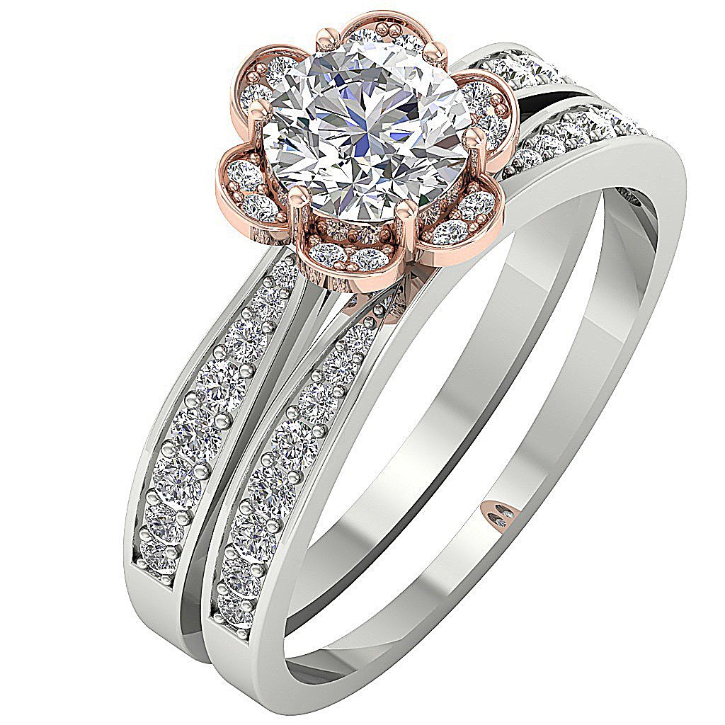 Designer Bridal Engagement Ring Set I1 G 1.70 Carat 14K Solid Gold 10.00 MM