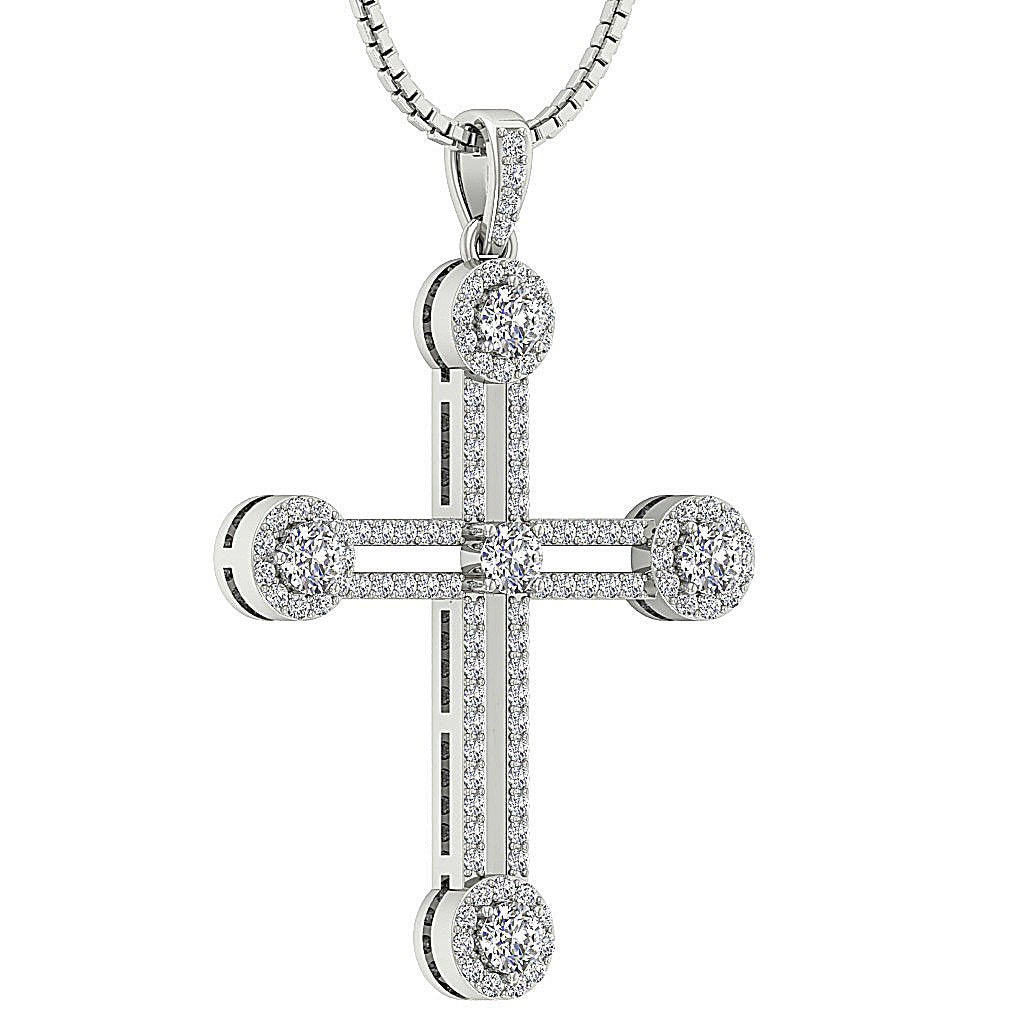 Designer Cross Anniversary Pendants Round Diamond VVS1/VS1/SI1/I1 1.10 Ct 14k/18k Solid Gold Prong Set