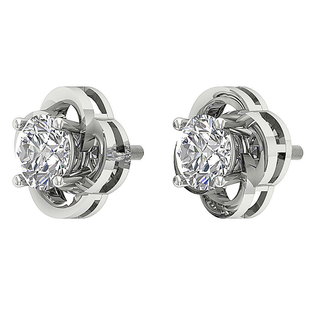 Round Diamond Solitaire Studs Anniversary Earring SI1/I1 G 1.50 Ct 18k/14k White Gold Prong Set
