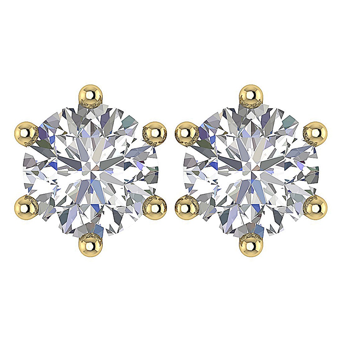 VS F Solitaire Stud Earrings Lab Grown Diamond 14k Yellow Gold 6 Prong Set