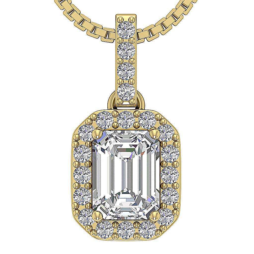 Halo Cluster Pendant I1 H 1.10 Ct Emerald Round Diamond 14k Solid Gold