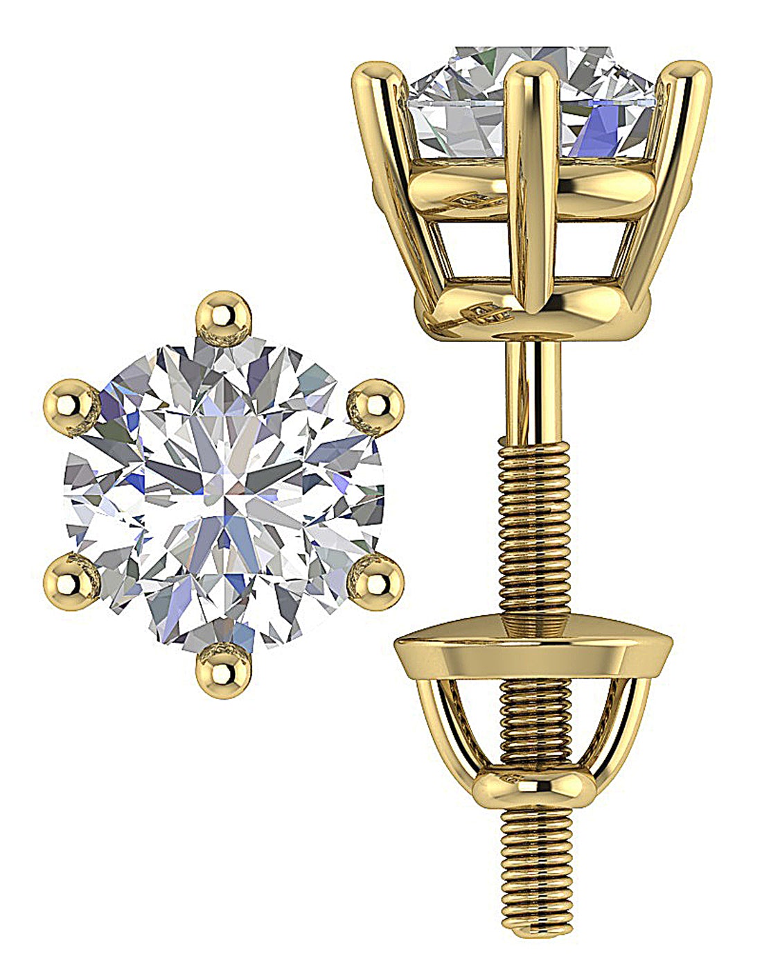 Big Solitaire Stud Earrings VS F 3-4 Ct Lab Grown Diamond 14k Solid Gold 6 Prong Set