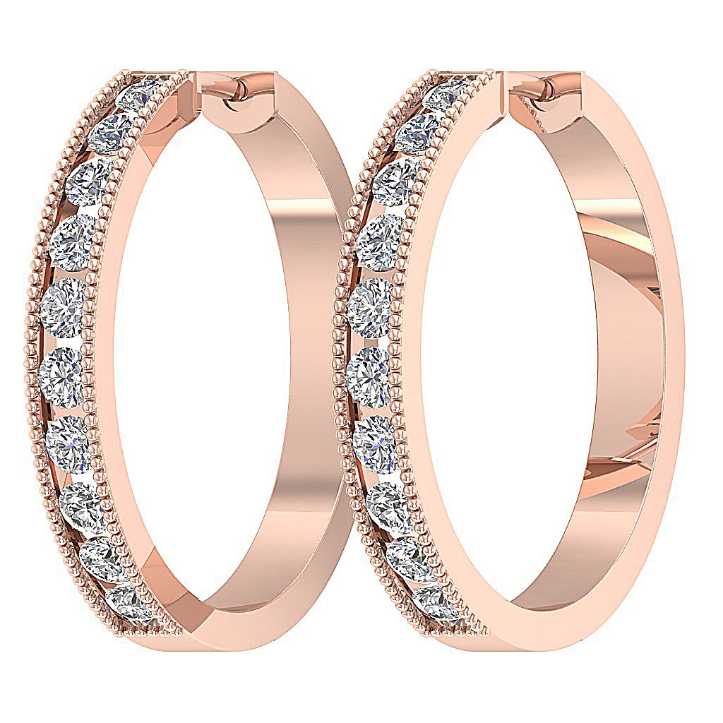 Round Diamond Large Hoops Anniversary Earrings VVS1/VS1/SI1/I1 1.75Ct 18k/14k White Gold Channel Set