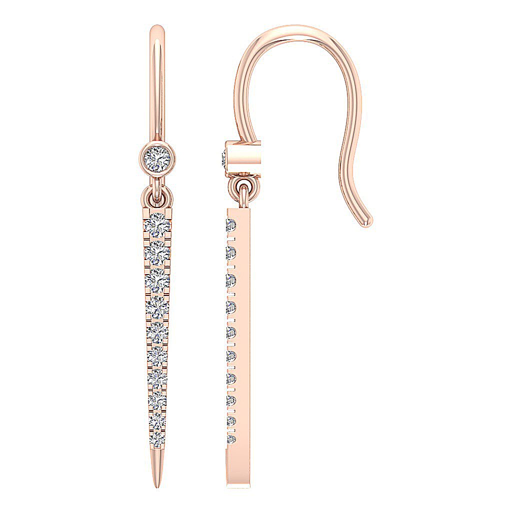18k/14k Rose Gold Dangle Wedding Earrings Genuine Diamond SI1/I1 G 0.30Ct Prong Bezel Set