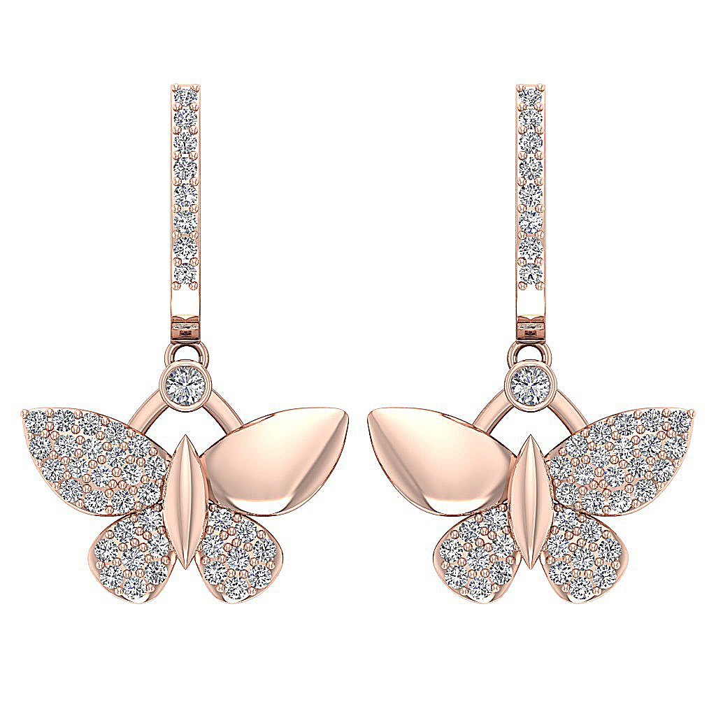 Prong Set Dangle Anniversary Earrings Round Diamond SI1/I1 G 0.60 Ct 18k/14k White Yellow Rose Gold
