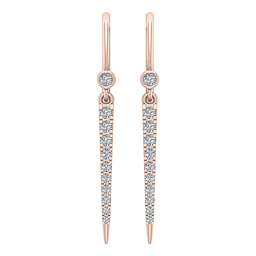 18k/14k Rose Gold Dangle Wedding Earrings Genuine Diamond SI1/I1 G 0.30Ct Prong Bezel Set