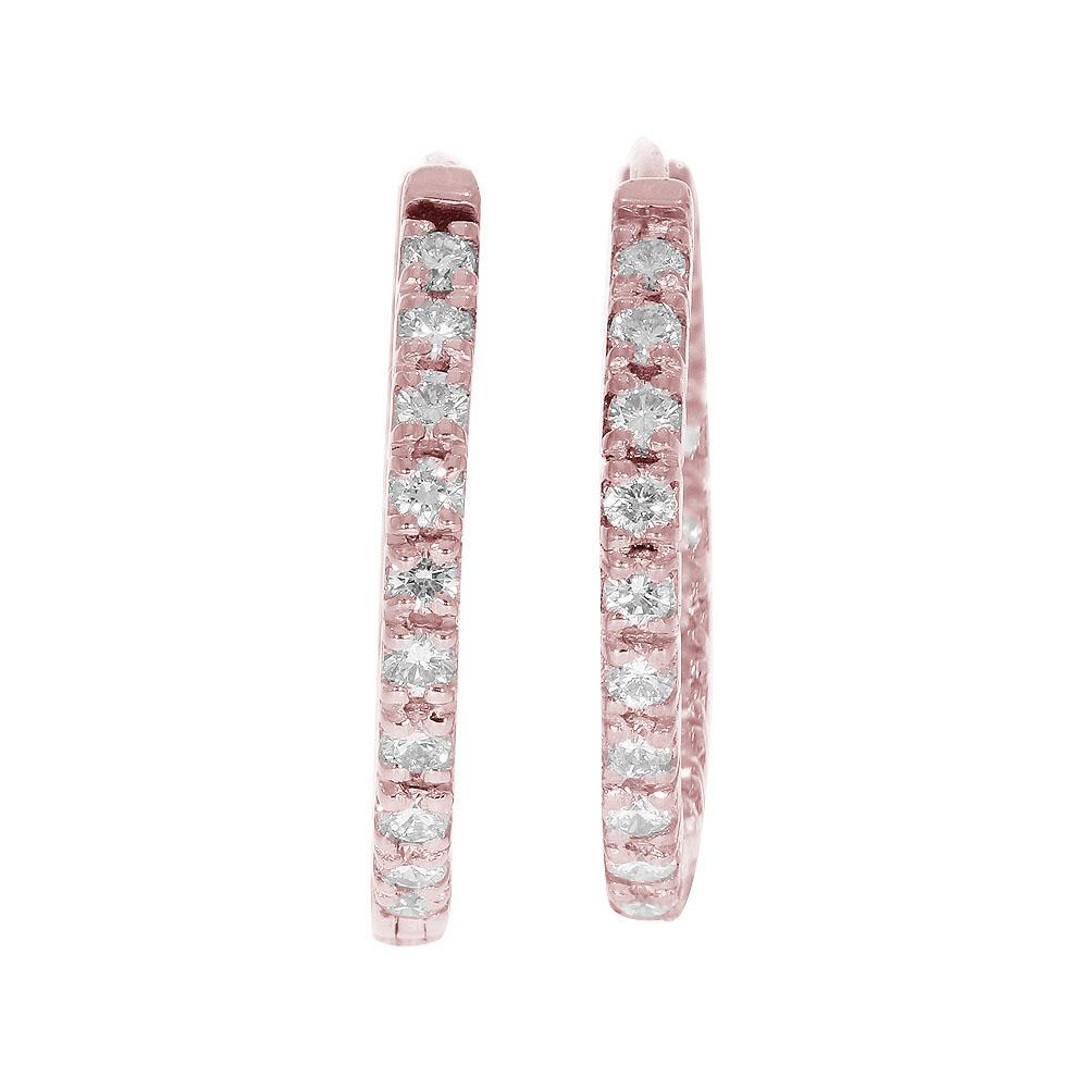 18k Rose Gold Inside Outside Hoop Wedding Earrings Genuine Diamond VVS1/VS1/SI1/I1 0.65 Ct Pave Set
