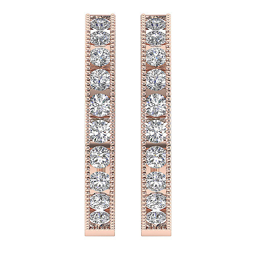 Round Diamond Large Hoops Anniversary Earrings VVS1/VS1/SI1/I1 1.75Ct 18k/14k White Gold Channel Set